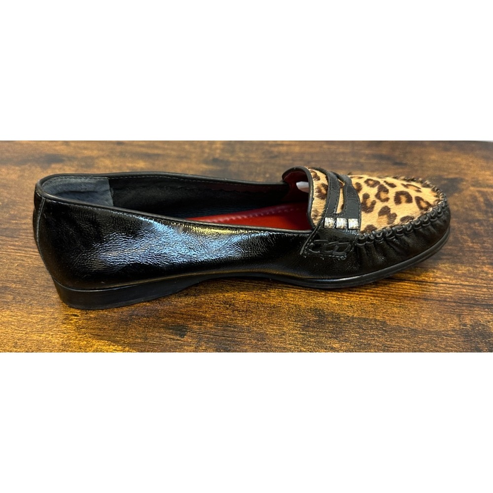 Brighton Mohawk Black Patent Leather Leopard Calf Hair Loafers 8 M Shoes Flats - Picture 14 of 16